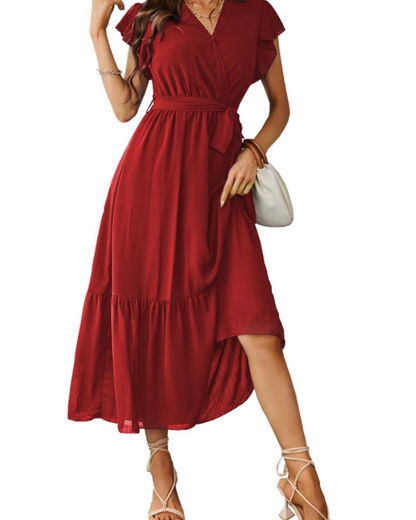Anita Maxi Dress for Women – Bohemian Floral Dress with V-Neck, Ruffles, and Belt for Summer