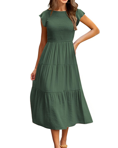 Plinky Women's Dress – Summer Ruffle Elastic Waist A-Line Midi Dress
