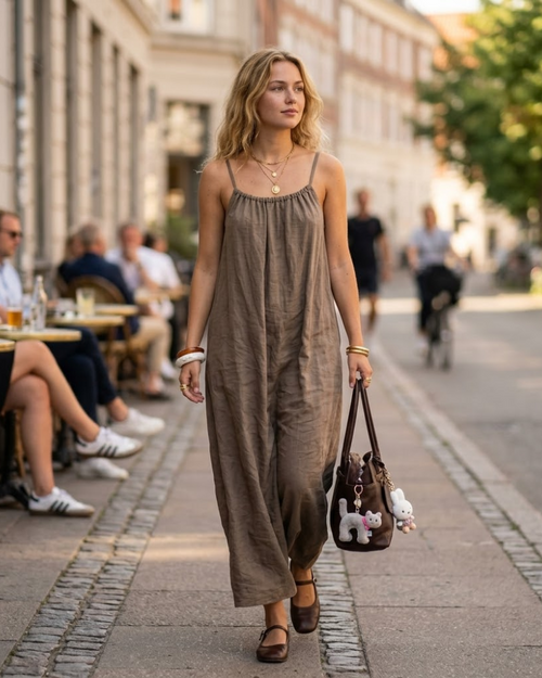 Luna Maxi Dress for Women – Backless Dress with Fine Straps Linen Effect Summer Boho