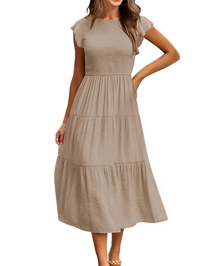 Plinky Women's Dress – Summer Ruffle Elastic Waist A-Line Midi Dress