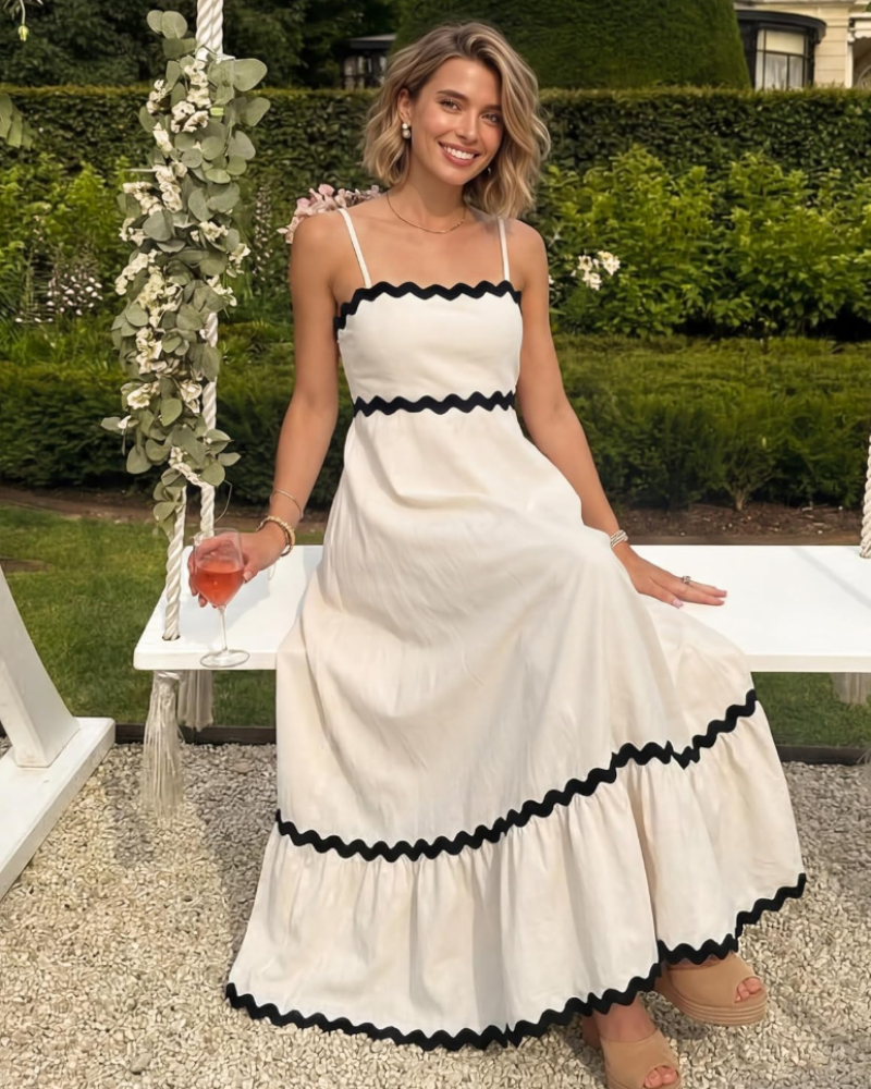 Ella Midi Dress for Women – Backless Dress with Thin Straps, Smocked, Fluid, Elegant Summer