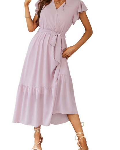 Anita Maxi Dress for Women – Bohemian Floral Dress with V-Neck, Ruffles, and Belt for Summer