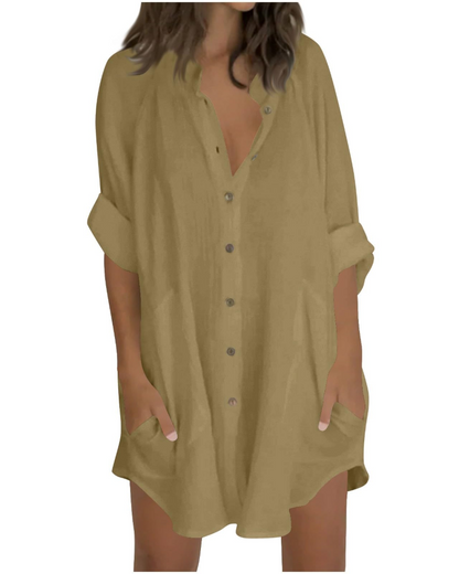 Vanessa Women's Summer Tunic – Oversized Linen Cotton Shirt with 3/4 Sleeves
