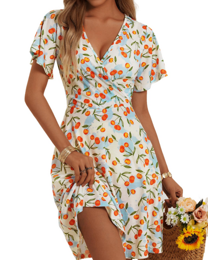 Faith Midi Dress for Women - Summer – Wrap Effect V-Neck with Ruffled Sleeves