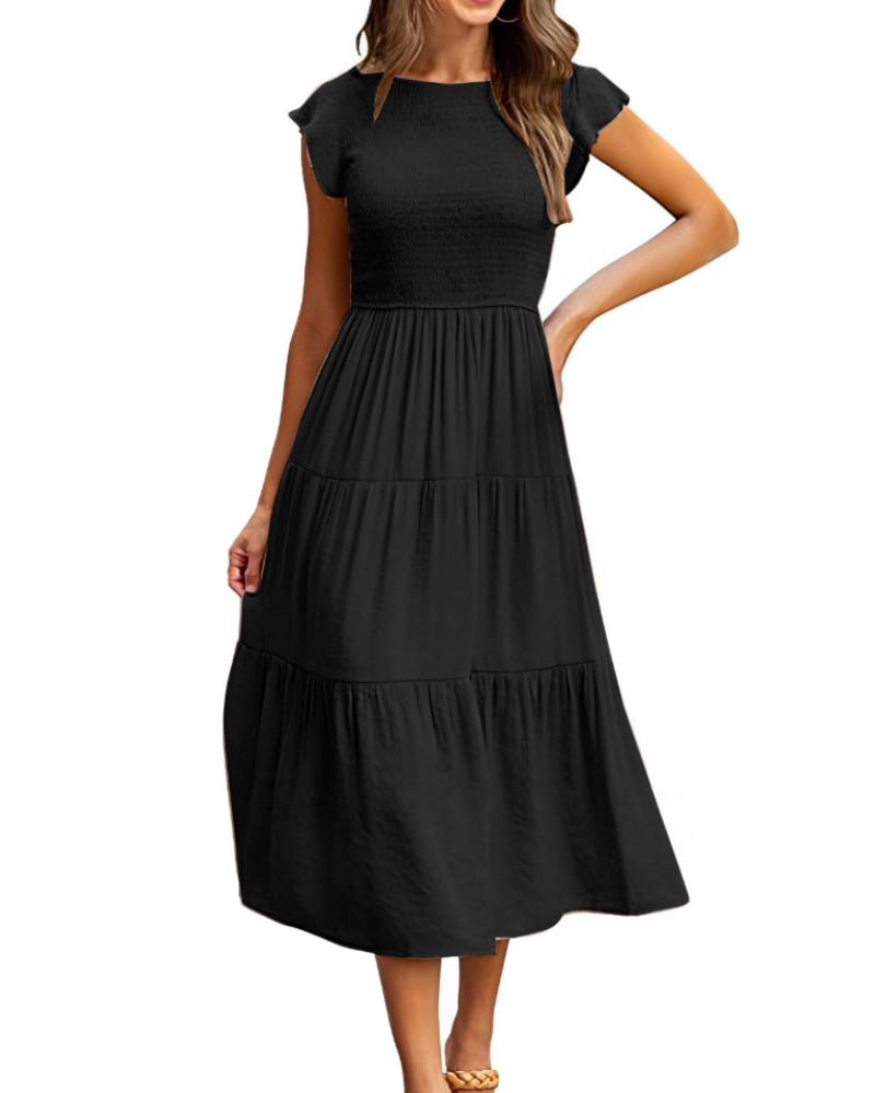 Plinky Women's Dress – Summer Ruffle Elastic Waist A-Line Midi Dress