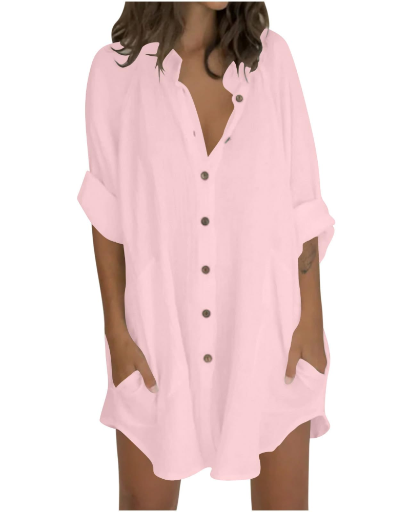 Vanessa Women's Summer Tunic – Oversized Linen Cotton Shirt with 3/4 Sleeves