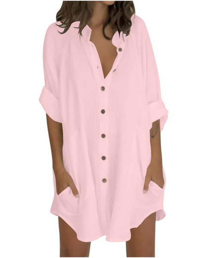 Vanessa Women's Summer Tunic – Oversized Linen Cotton Shirt with 3/4 Sleeves