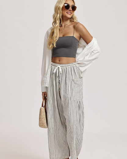 Tina Women's Pants – Large Oversized Palazzo with Drawstring & Pockets