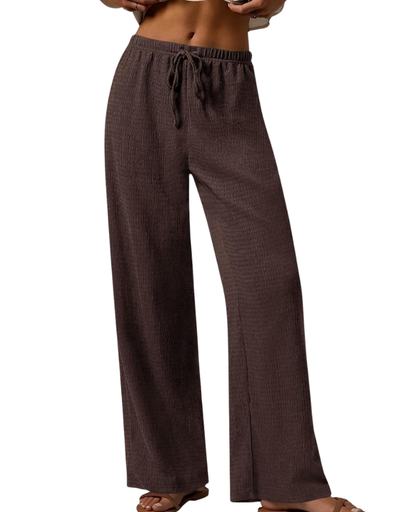 Mina Women's Pants – Palazzo Wide High Waist Textured & Pockets