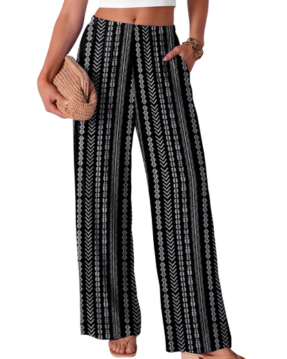 Rona Women's Pants – Wide Fluid Palazzo with Elastic Waist & Pockets