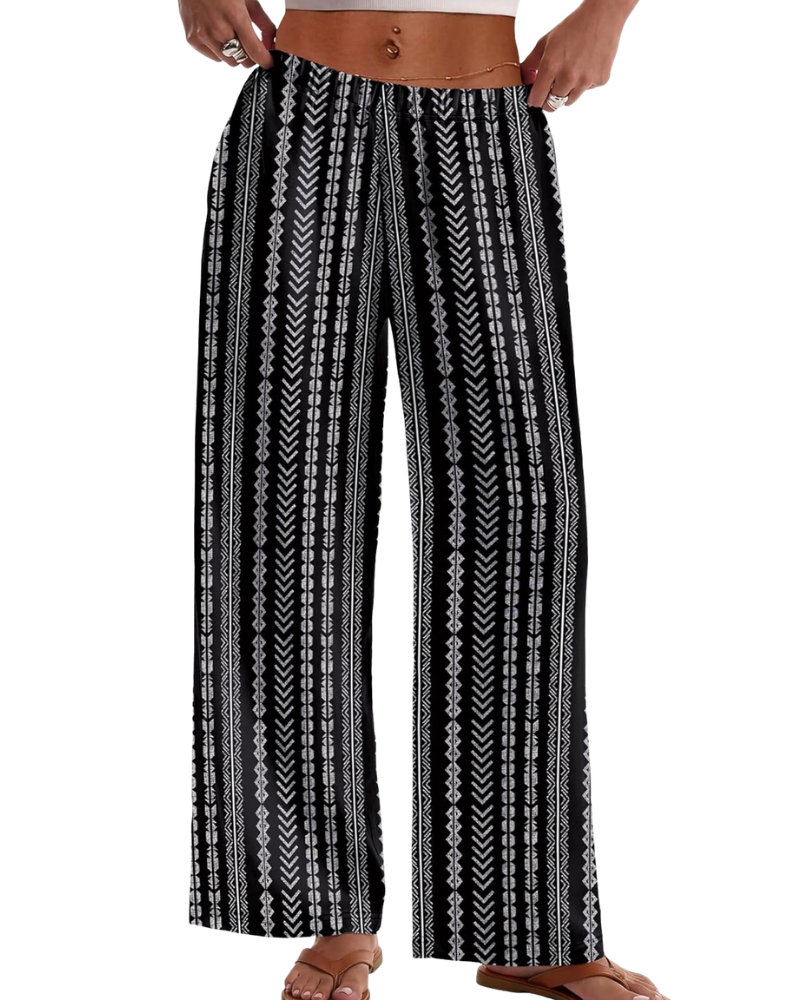 Rona Women's Pants – Wide Fluid Palazzo with Elastic Waist & Pockets
