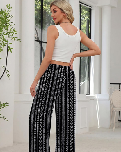 Rona Women's Pants – Wide Fluid Palazzo with Elastic Waist & Pockets