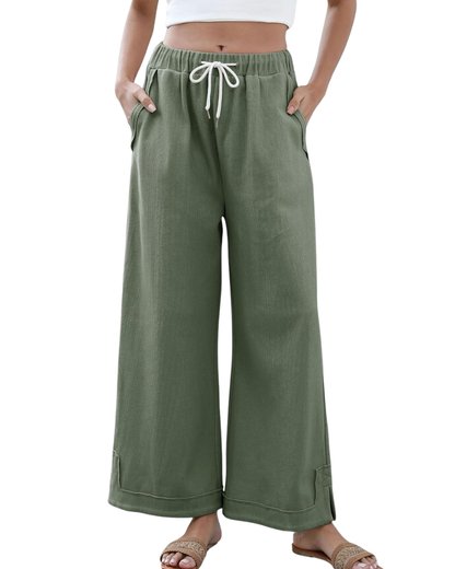 Ahtisa Women's Pants – Palazzo Wide Elastic Waist with Drawstring & Pockets