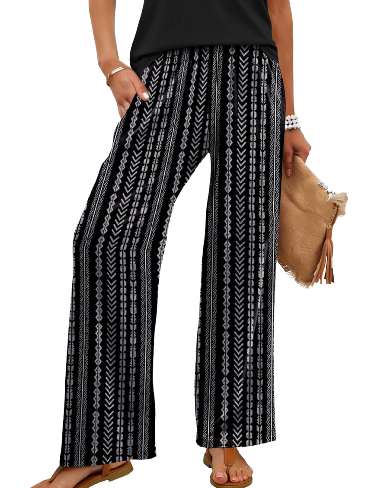Rona Women's Pants – Wide Fluid Palazzo with Elastic Waist & Pockets