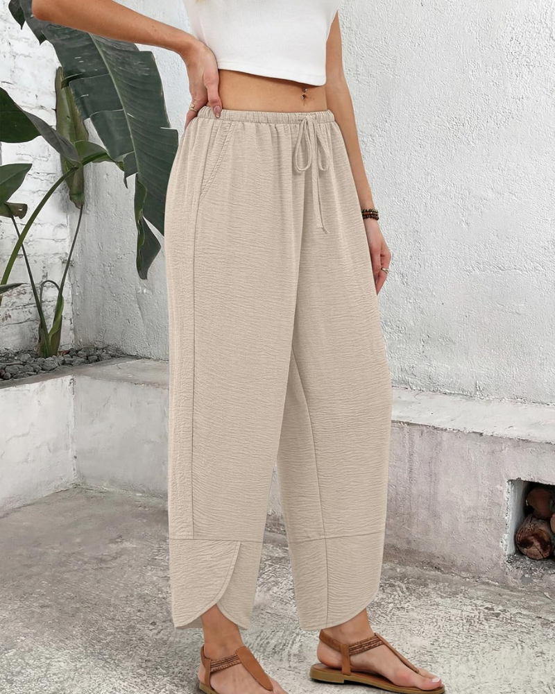 Klair Women's Pants – Capri Palazzo Wide Elastic Waistband with Drawstring & Pockets