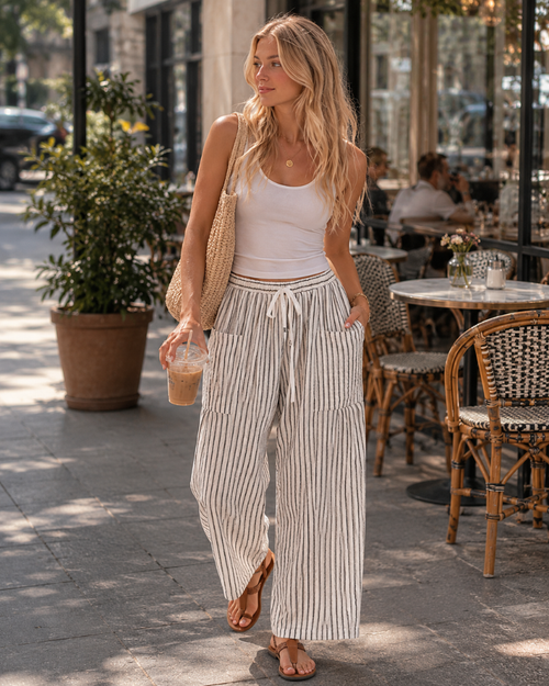 Tina Women's Pants – Large Oversized Palazzo with Drawstring & Pockets