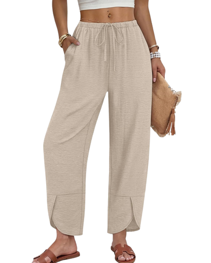Klair Women's Pants – Capri Palazzo Wide Elastic Waistband with Drawstring & Pockets