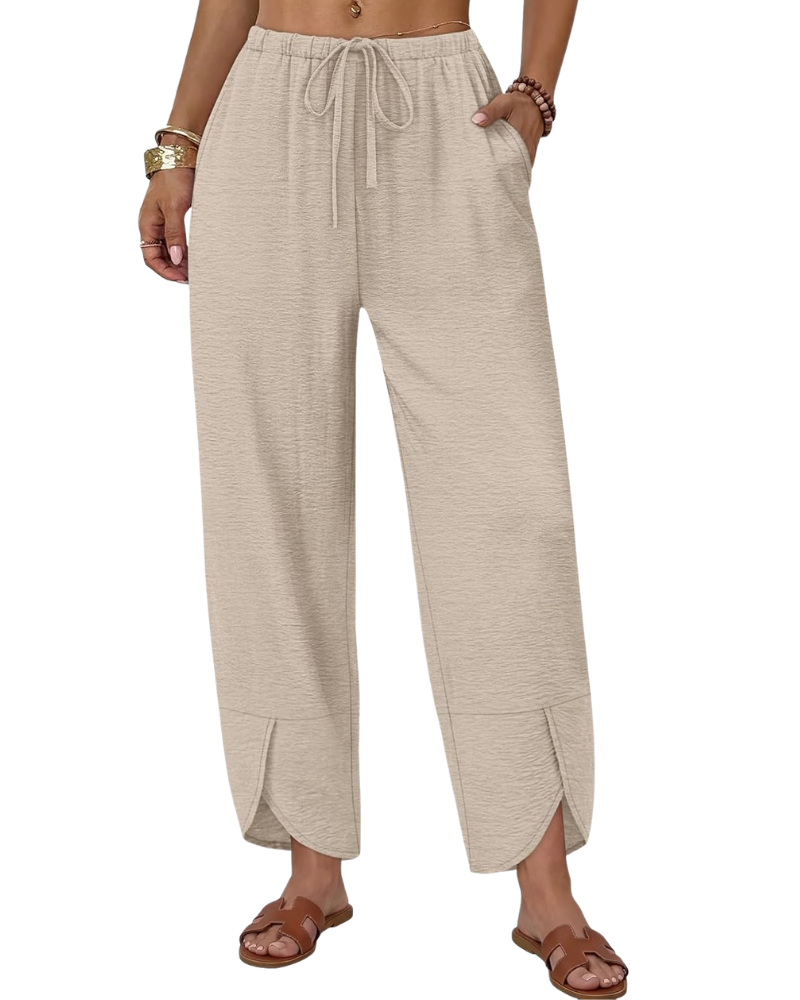 Klair Women's Pants – Capri Palazzo Wide Elastic Waistband with Drawstring & Pockets