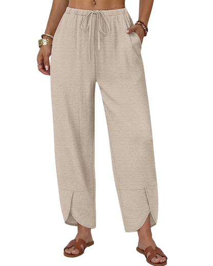 Klair Women's Pants – Capri Palazzo Wide Elastic Waistband with Drawstring & Pockets