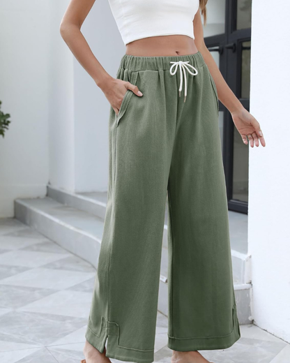 Ahtisa Women's Pants – Palazzo Wide Elastic Waist with Drawstring & Pockets