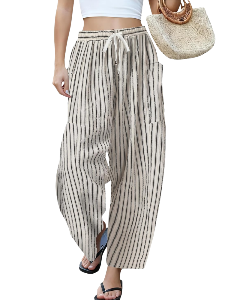 Tina Women's Pants – Large Oversized Palazzo with Drawstring & Pockets