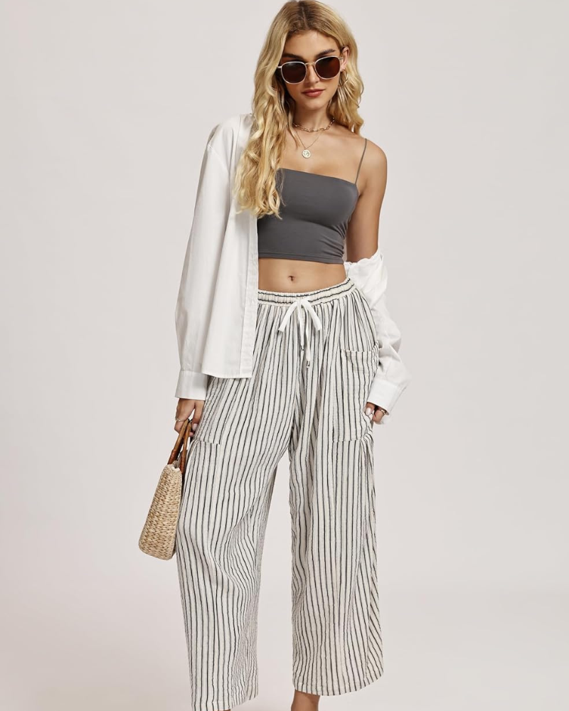 Tina Women's Pants – Large Oversized Palazzo with Drawstring & Pockets
