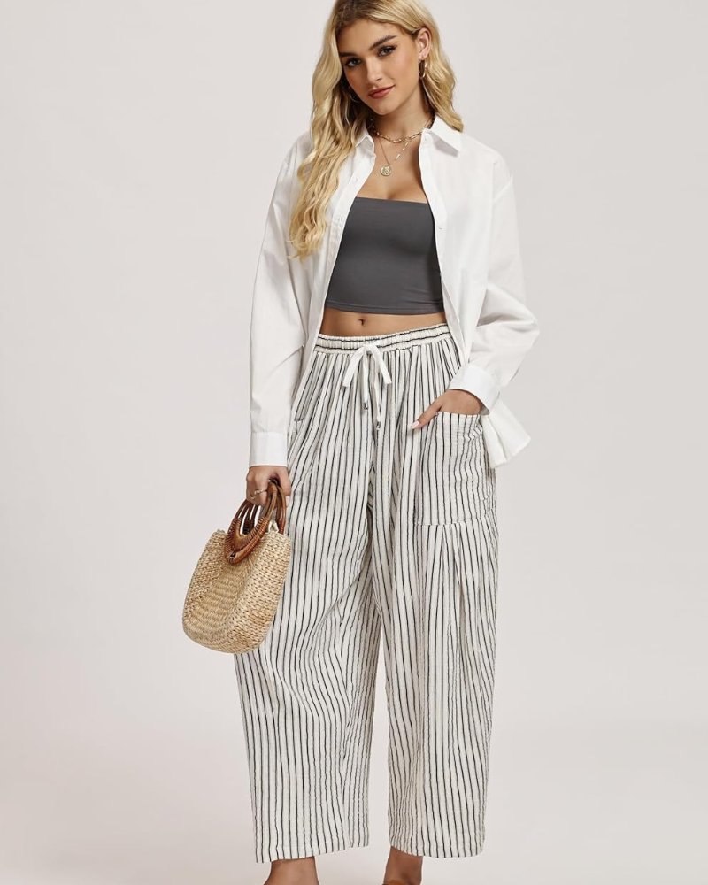 Tina Women's Pants – Large Oversized Palazzo with Drawstring & Pockets