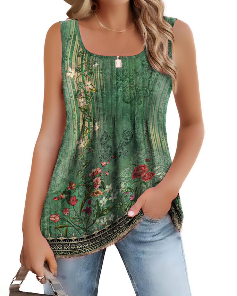 Chloe Women's Sleeveless Top Summer – Pleated Square Neck Loose Fit