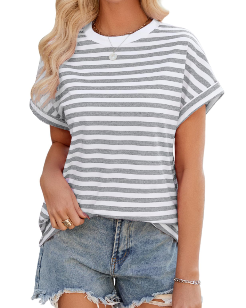 Madison Women's Summer T-Shirt – Oversized Striped Cotton Round Neck