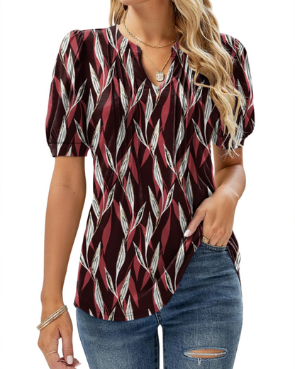 Nina Blouse Women Summer – Floral V-Neck Puff Sleeve & Fluid Cut