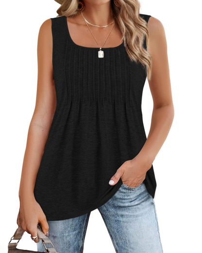 Chloe Women's Sleeveless Top Summer – Pleated Square Neck Loose Fit