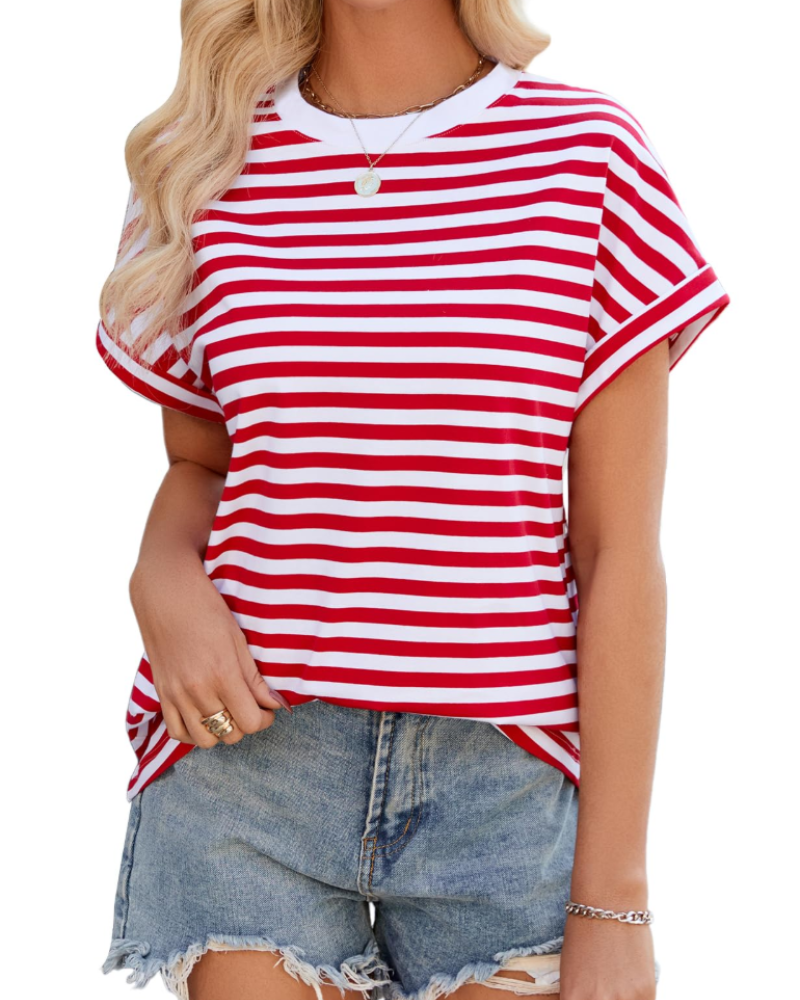 Madison Women's Summer T-Shirt – Oversized Striped Cotton Round Neck