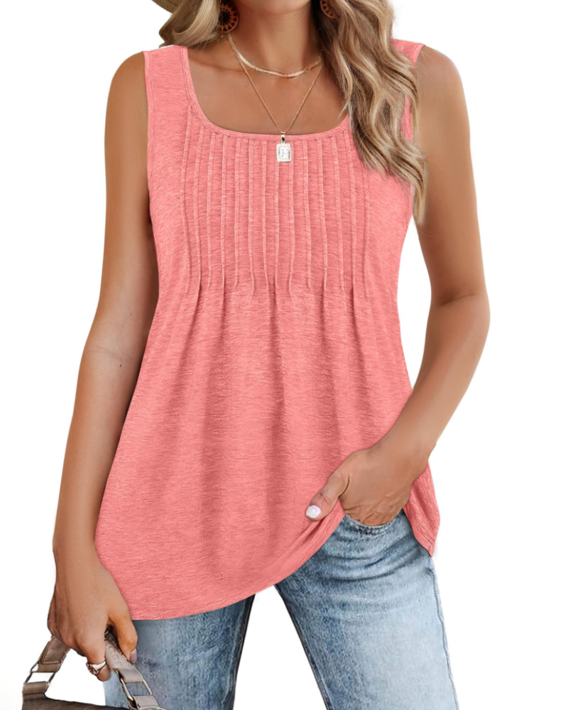 Chloe Women's Sleeveless Top Summer – Pleated Square Neck Loose Fit