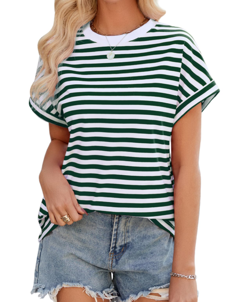 Madison Women's Summer T-Shirt – Oversized Striped Cotton Round Neck