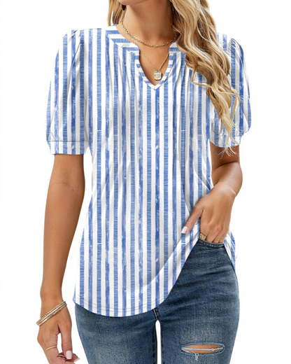 Nina Blouse Women Summer – Floral V-Neck Puff Sleeve & Fluid Cut