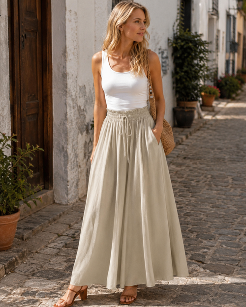 Jennalyn Women's Wide Leg Pants – High Waist Elastic, Flowing Cut, Casual Chic