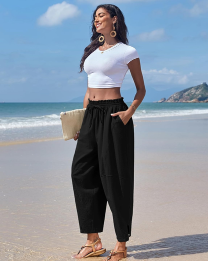 Crystal Women's Harem Pants – Wide Cut, High Elastic Waist, Light Casual