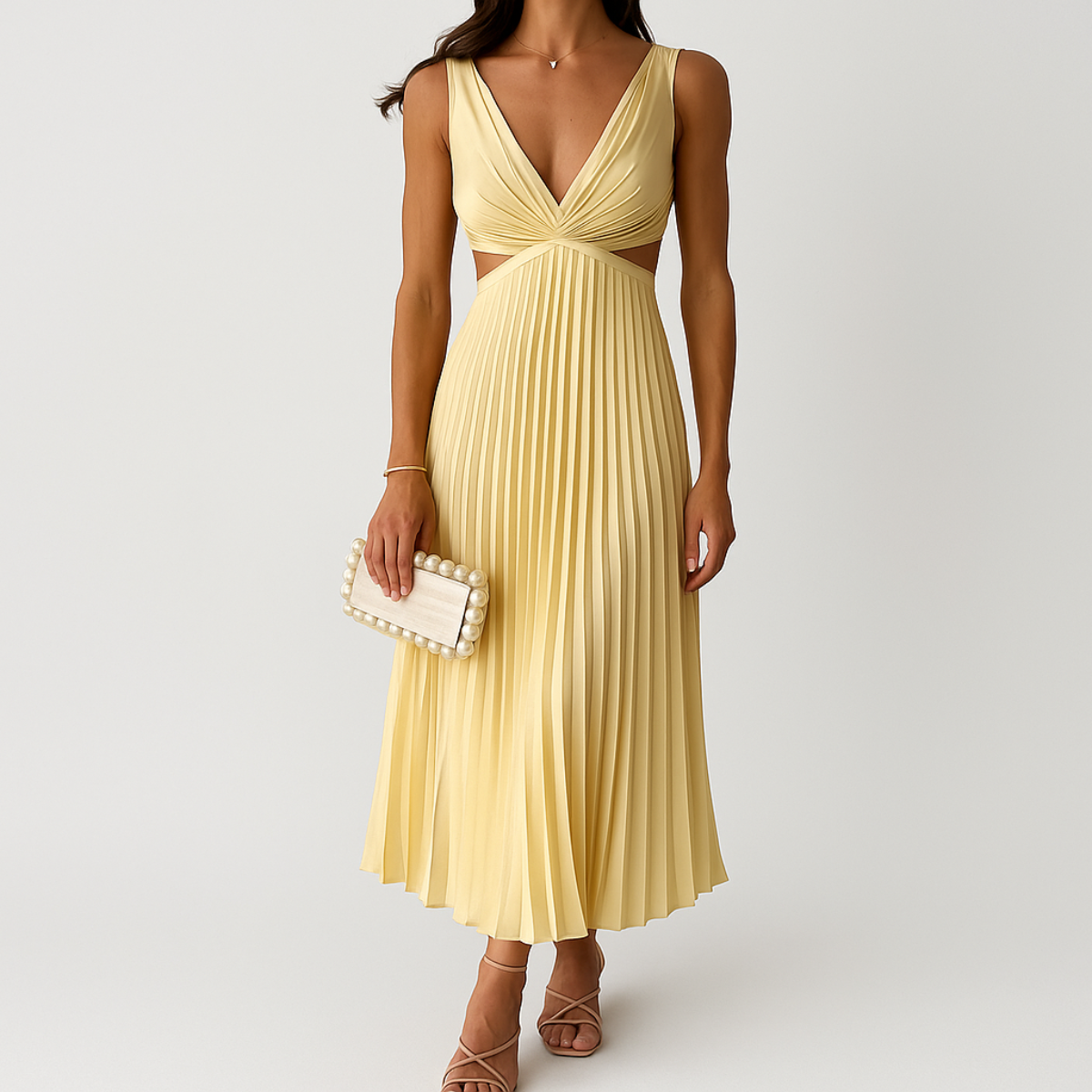 Shandee Robe Plissée – Satin Brillant, Coupe Fluide & Élégance Raffinée