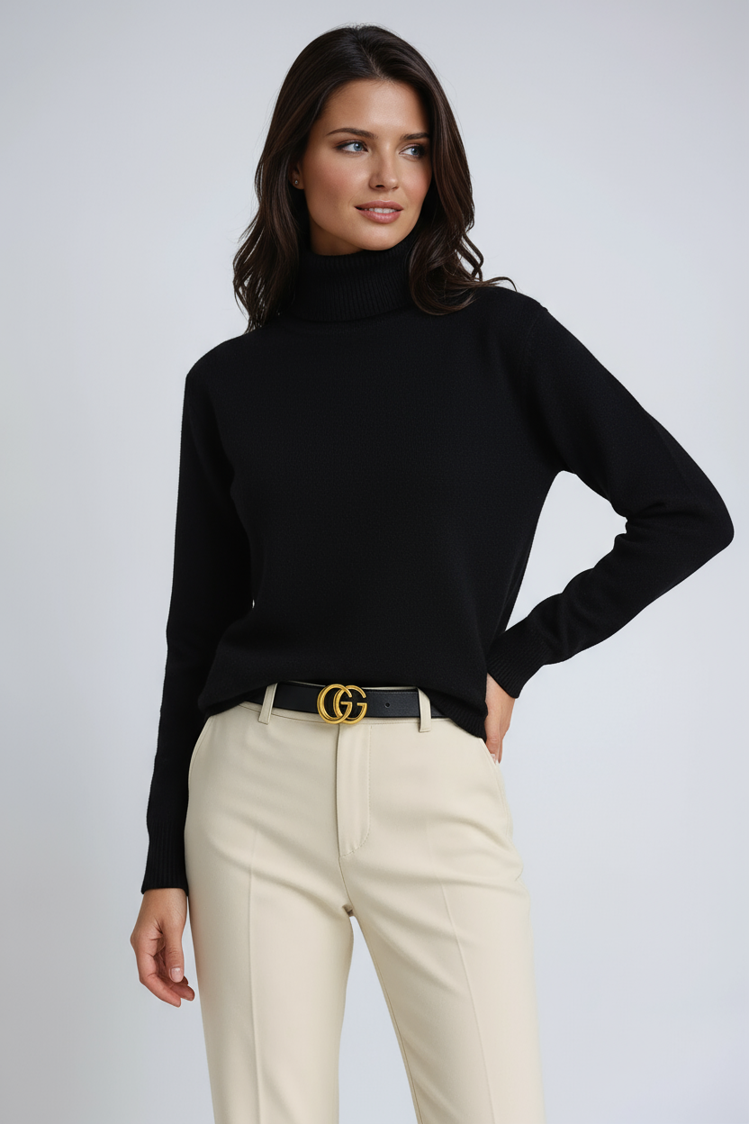 Clarrise Women's Warm Turtleneck Sweater – Soft Knit with High Collar & Timeless Classic Fit