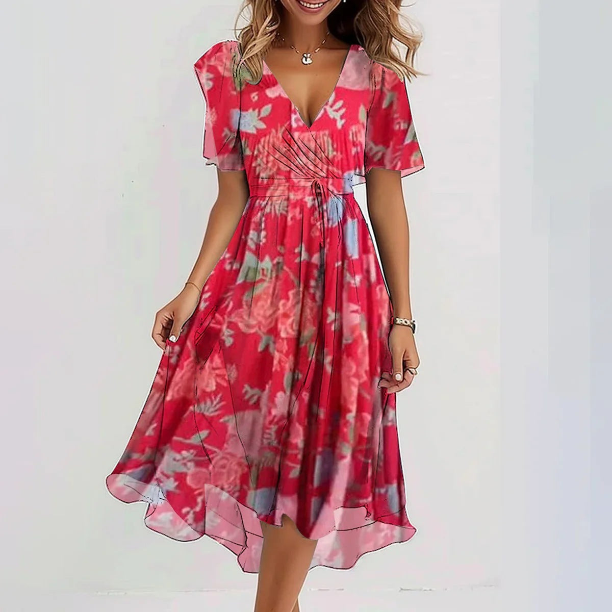 Robe Femme Clara – Élégante Robe à Manches Courtes avec Coupe Flatteuse & Design Intemporel