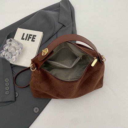 Maëlle Sac à Épaule Femme – Sac Suède Élégant avec Anse Similicuir & Grand Compartiment
