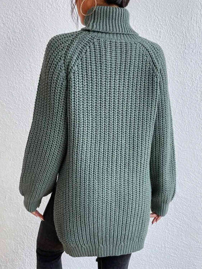 Angela Pull Femme – Pull à Col Roulé Côtelé avec Fente Latérale Chic pour Automne/Hiver Élégant