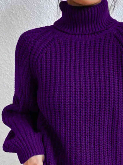 Angela Pull Femme – Pull à Col Roulé Côtelé avec Fente Latérale Chic pour Automne/Hiver Élégant