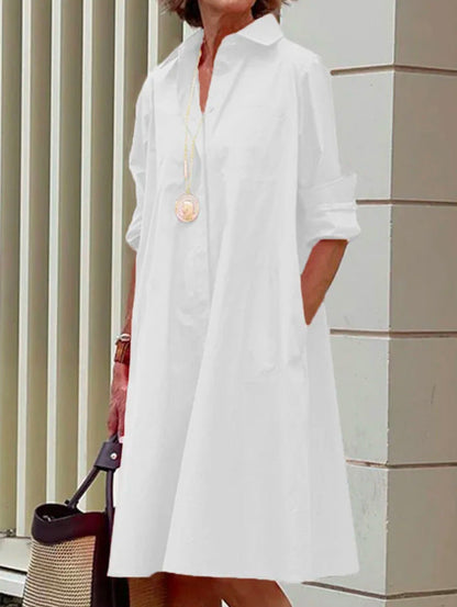 Brynlee Robe Chemise Femme – Élégante Robe A-Ligne à Manches Longues pour Bureau & Loisirs