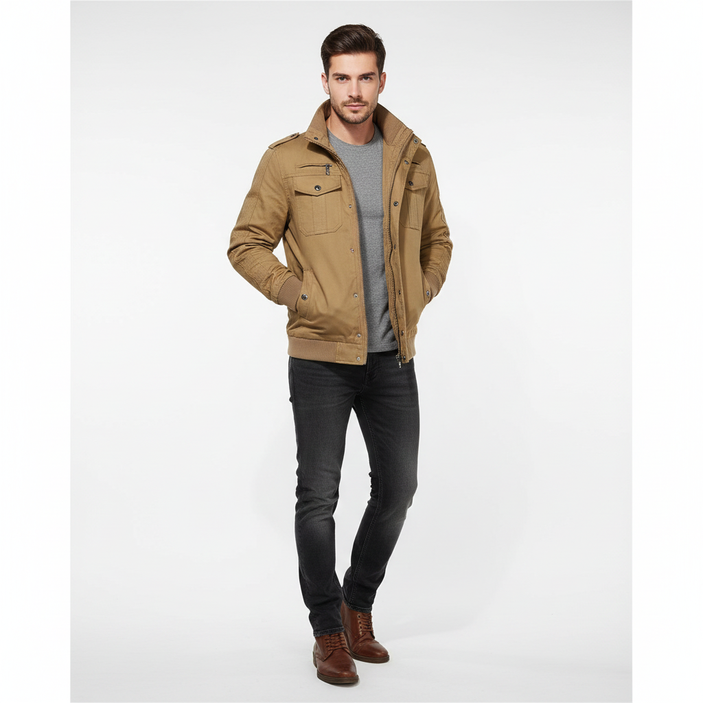 Aiden Men's Aviator Jacket – Warm Pilot Jacket with Fleece Lining & High Collar