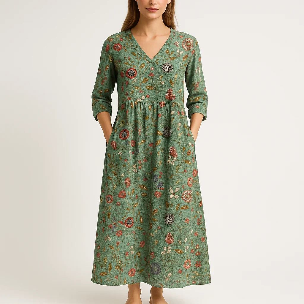 Mila Robe Longue Femme – Imprimé Fleuri en Coton, Élégance Bohème & Coupe Aérée
