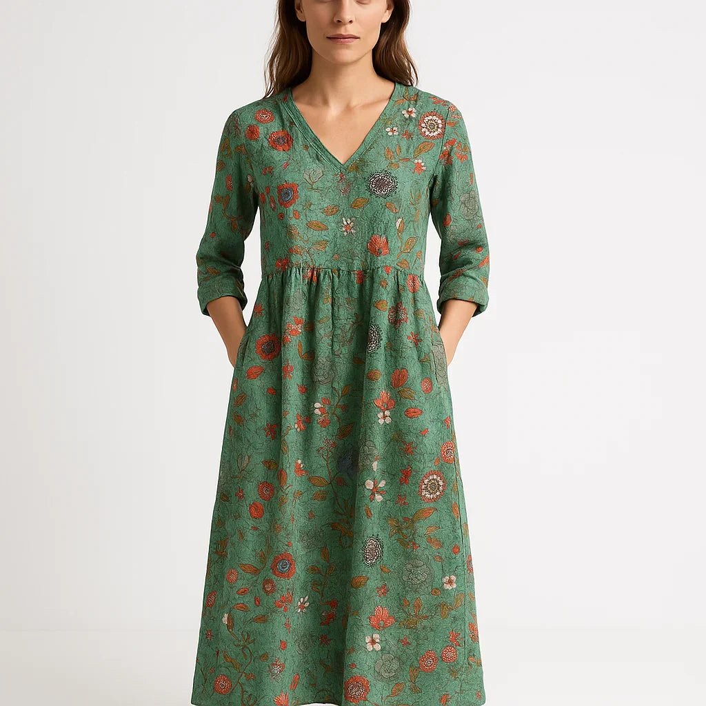 Mila Robe Longue Femme – Imprimé Fleuri en Coton, Élégance Bohème & Coupe Aérée