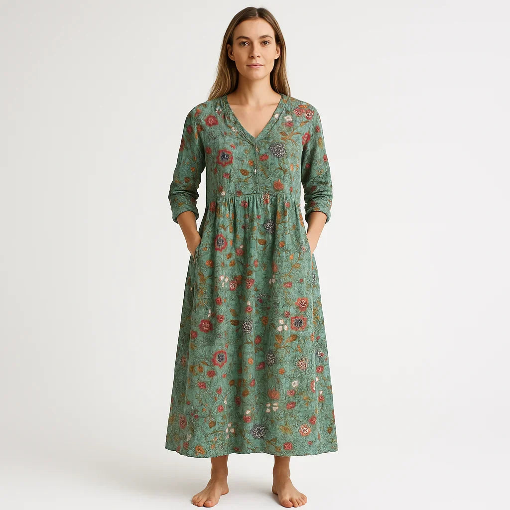 Mila Robe Longue Femme – Imprimé Fleuri en Coton, Élégance Bohème & Coupe Aérée