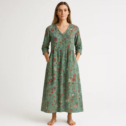 Mila Robe Longue Femme – Imprimé Fleuri en Coton, Élégance Bohème & Coupe Aérée