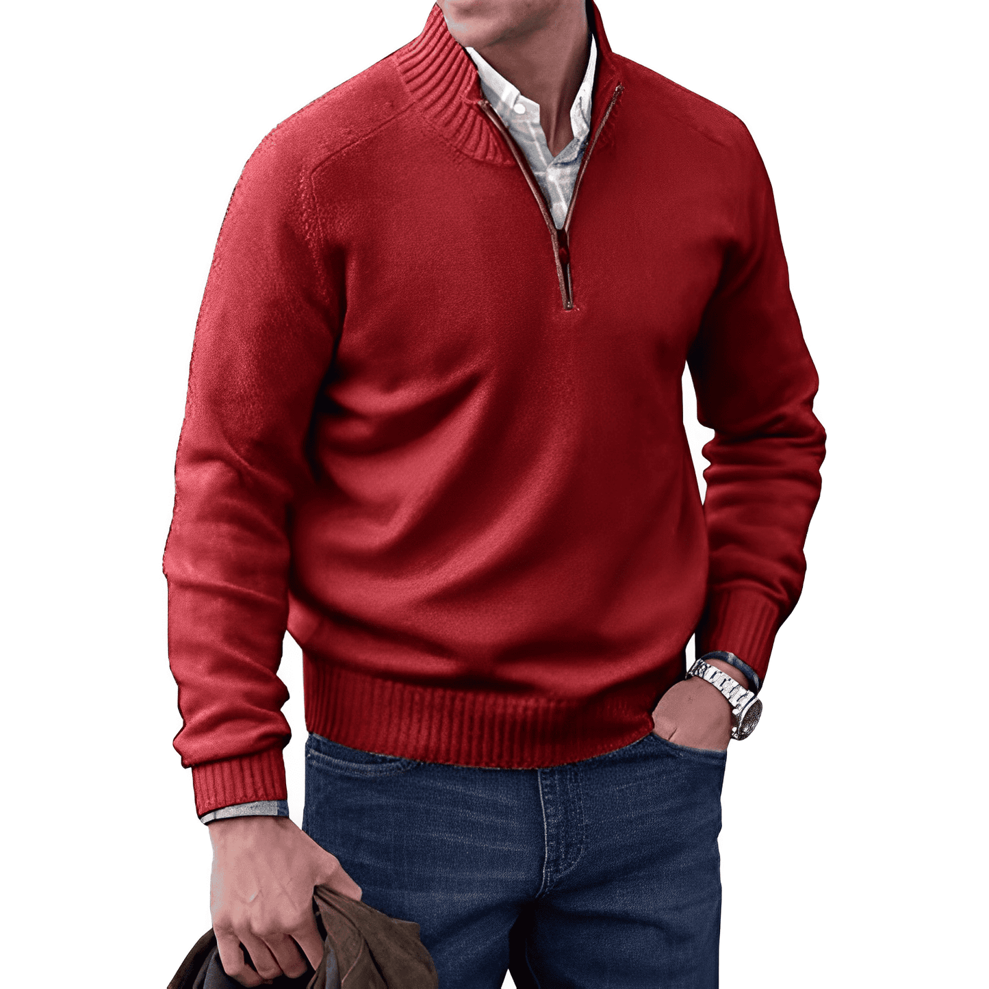 Adrian Pull Zippé Homme en Cachemire – Maille Légère et Respirante avec Col Montant Élégant